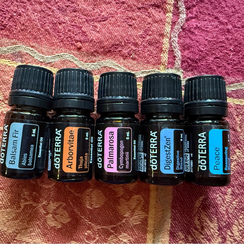 5x doTERRA Essential Oil Set Balsam Fir, Arborvitae, Palmarosa, DigestZen, Peace